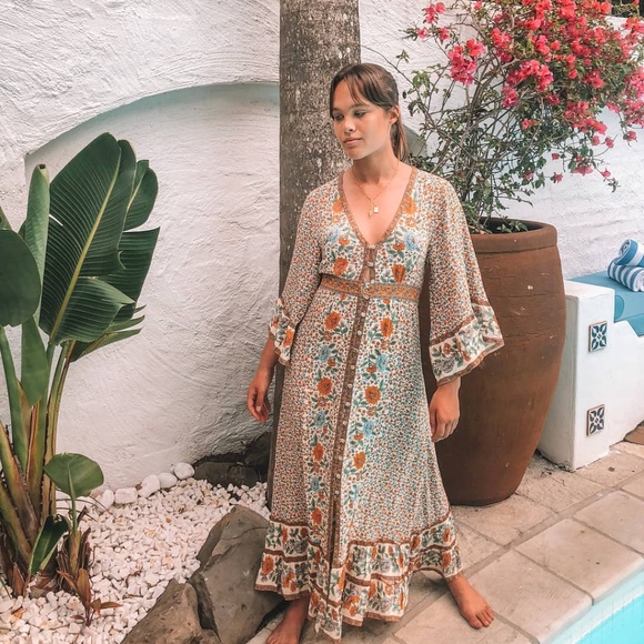 boho floral print vneck belted maxi dress cover up - Picture 5 of 6